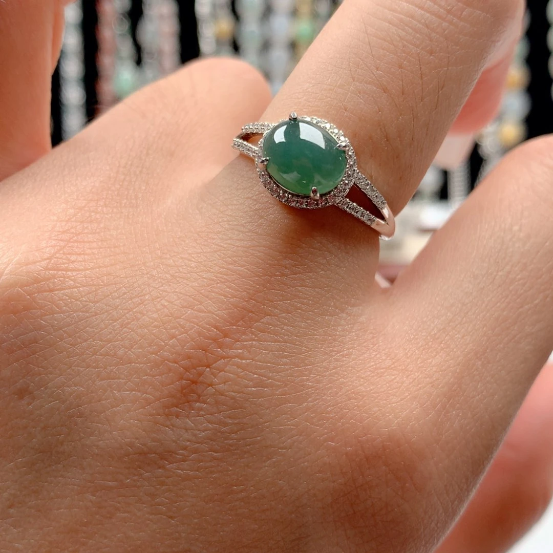 翡翠银S925镶嵌颈饰戒指