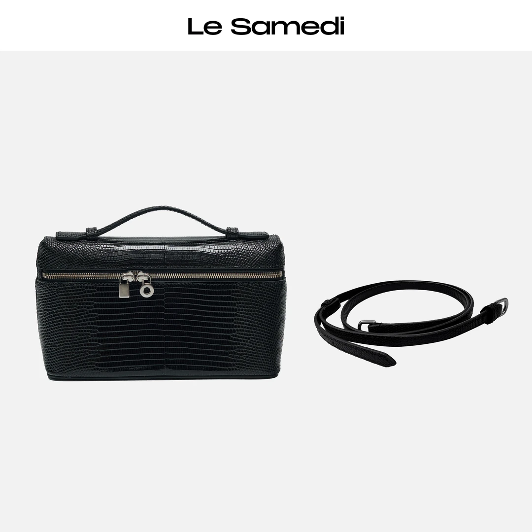 Le Samedi【嘻嘻饭盒包】黑银BOX老钱 zuma蜴皮内里羊皮手提斜挎包