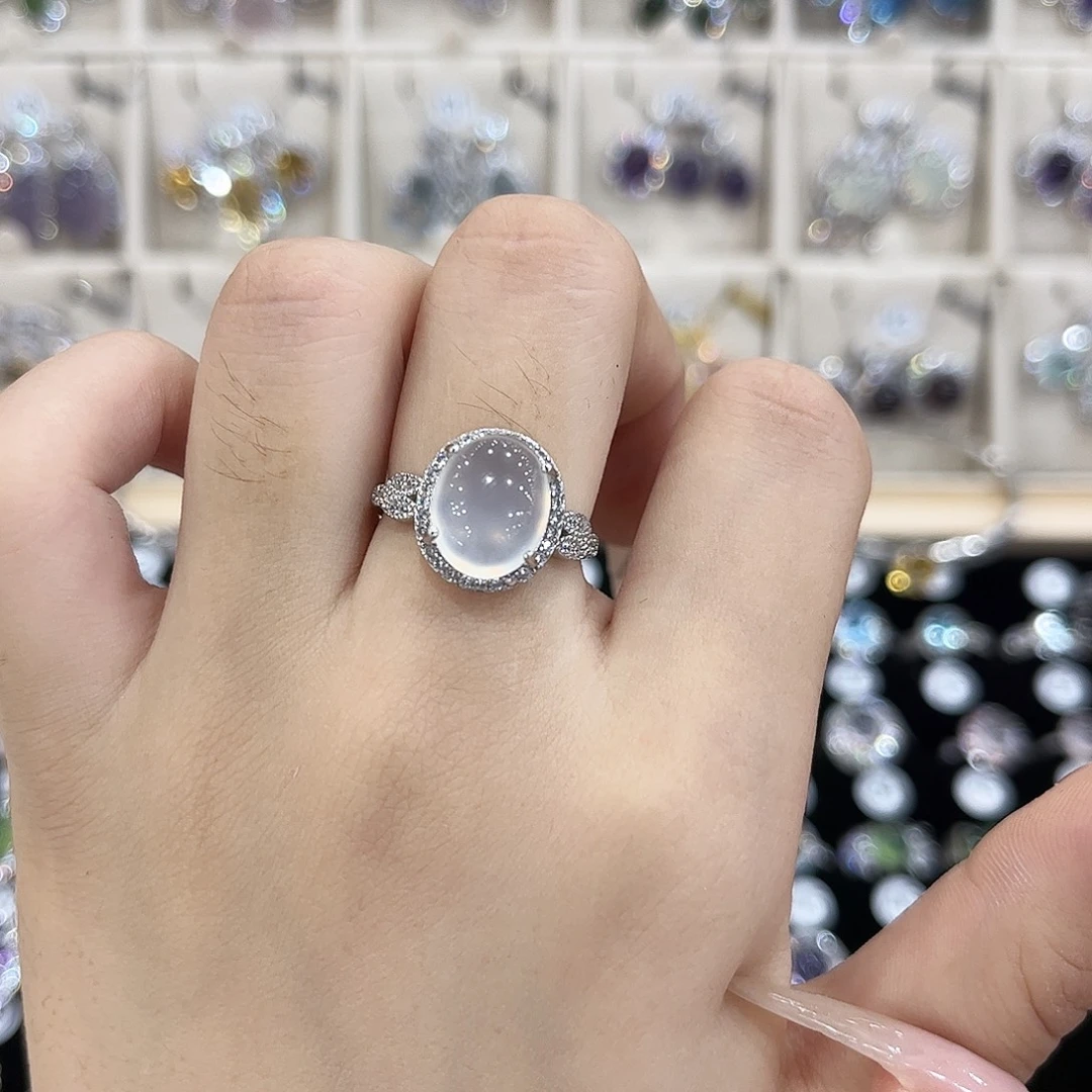 青***行岫玉银S925镶嵌戒指