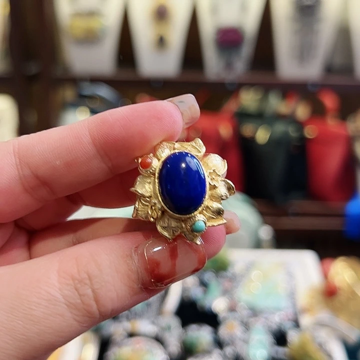 青金石戒指/指环银S925镶嵌古风