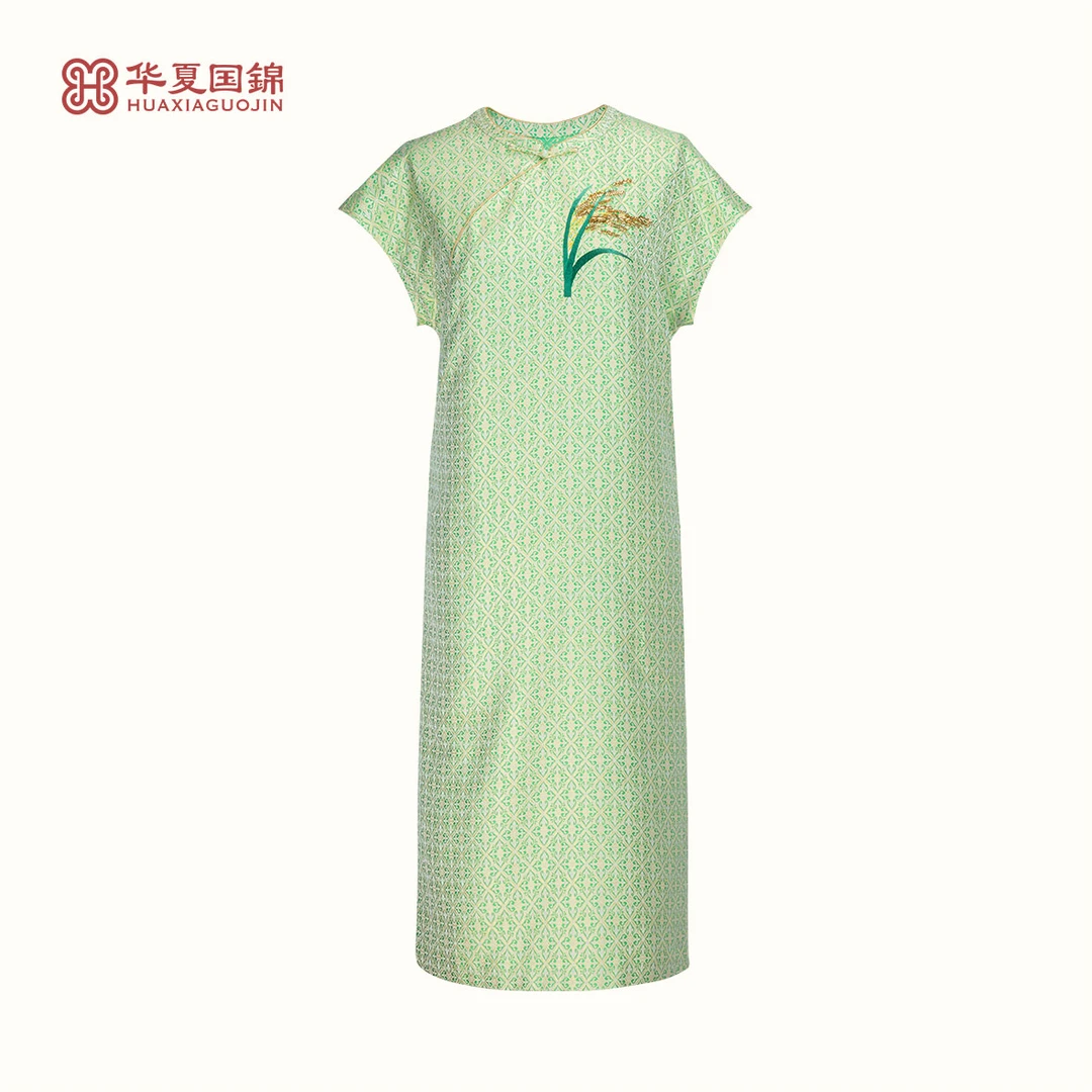 【四川工美蜀锦】米地柿蒂如意纹黄色连衣裙【芒种】