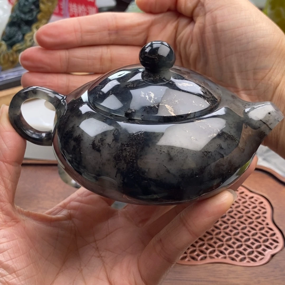 无***火岫玉未镶嵌四大名玉茶壶