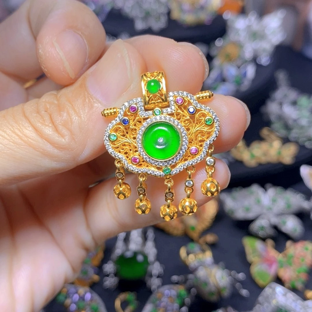 翡翠银S925镶嵌吊坠(不含链)天然资源