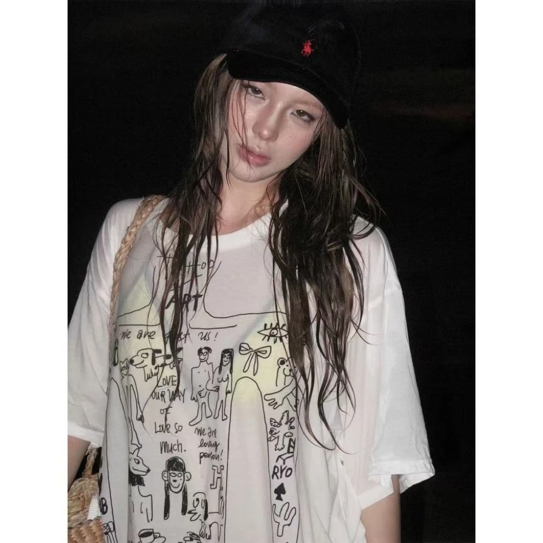 徐秋阳    人体涂鸦（大版型)  夏季新款百搭时尚显白短袖13035