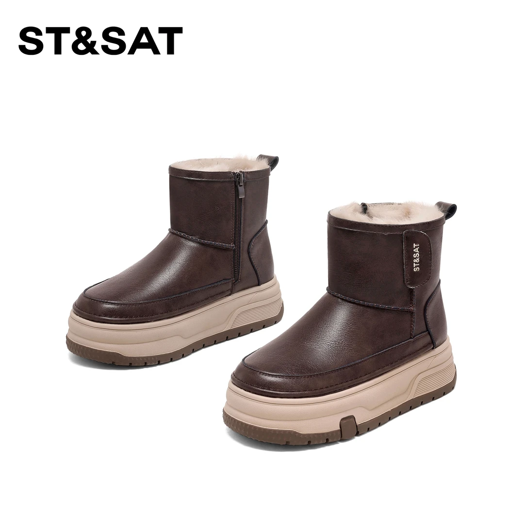 St&Sat/星期六时尚加绒保暖雪地靴2025新款百搭潮流简约雪地靴女