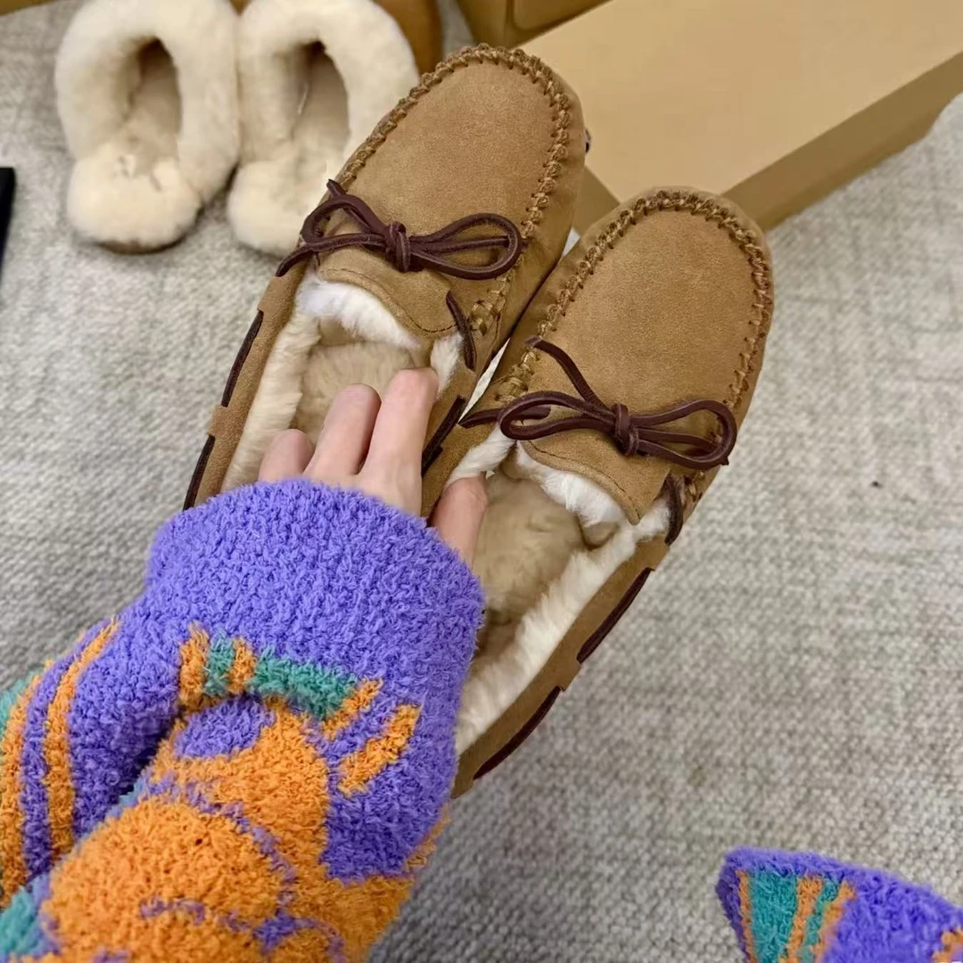 【时代品牌】加绒皮毛一体真皮乐福豆豆鞋M20144