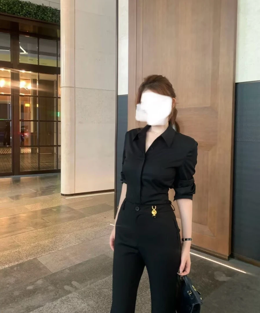 露丝同款【许我耀眼】第三集秋季新款气质通勤衬衫高腰微喇西裤套装