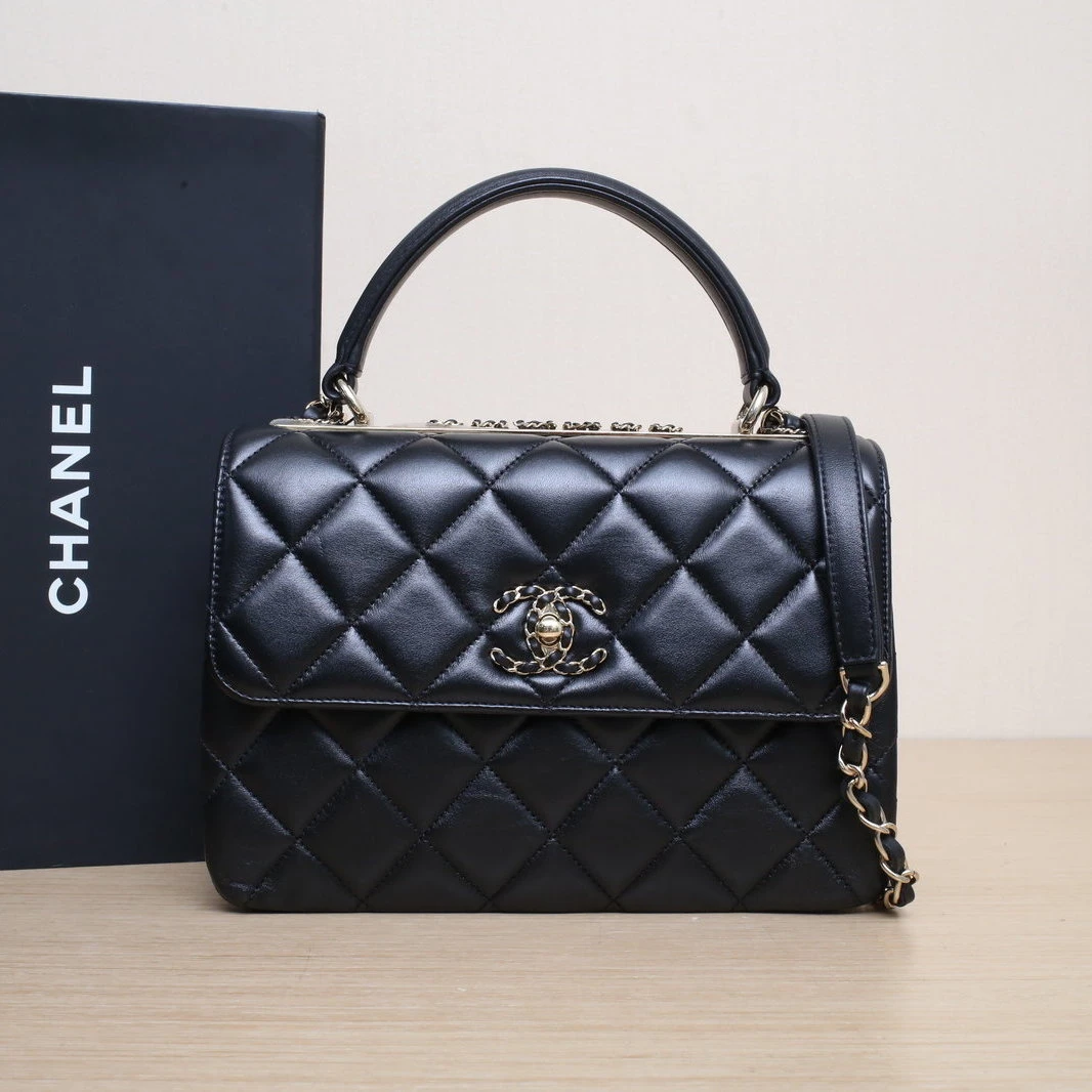 95新 Chanel/香奈儿 【黑黑】Trendy CC 手提风琴包 小号 黑色