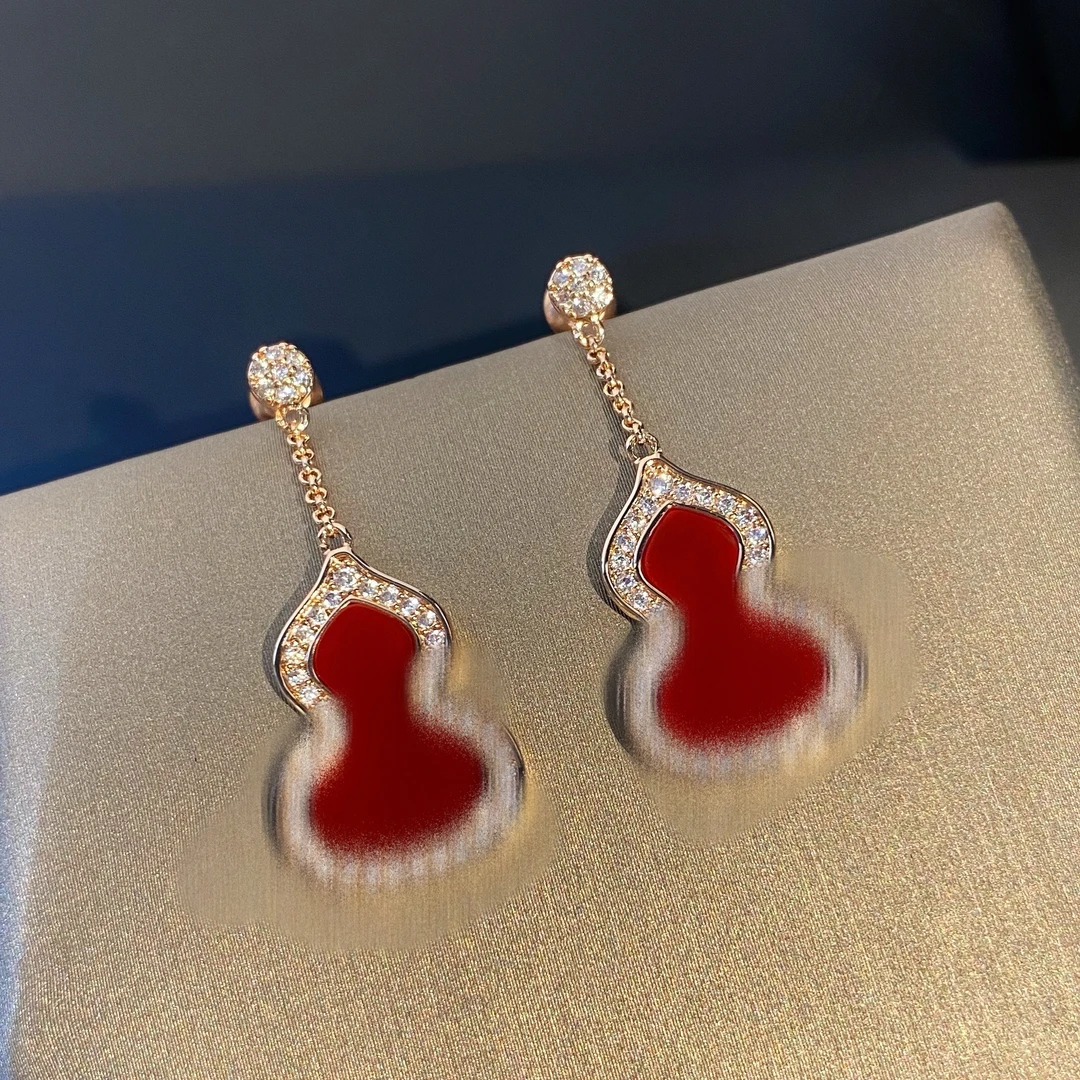 合金合成锆石耳饰 杨杨babytime新年福禄！奢品高货镶钻红葫芦耳钉
