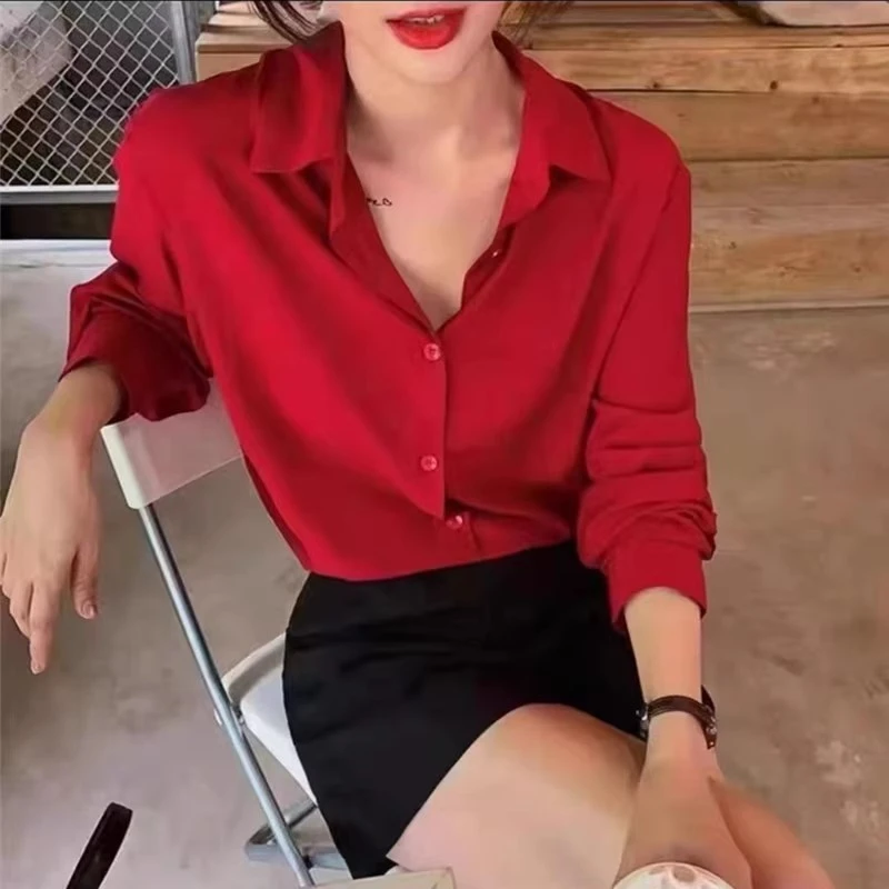气质长袖醋酸缎面衬衫女2025春夏季别致小众衬衣职业洋气上衣时尚
