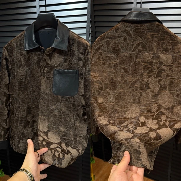 8903重磅提花翻领男士秋季夹克穿搭青春潮流时尚穿搭