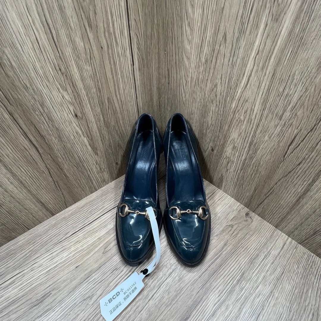 95新 GUCCI/古驰 深绿高跟鞋 38.5码/95新/无配件