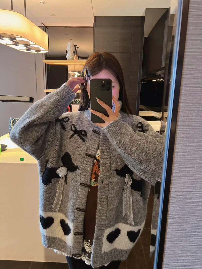 xxxwxz王希之  灰色~毛绒可爱小狗设计针织衫毛衣#789-66