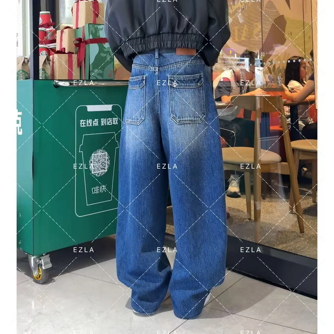 EZ8226-秋冬加绒新款2025百搭设计显瘦显腿长炸街美式牛仔弯刀裤