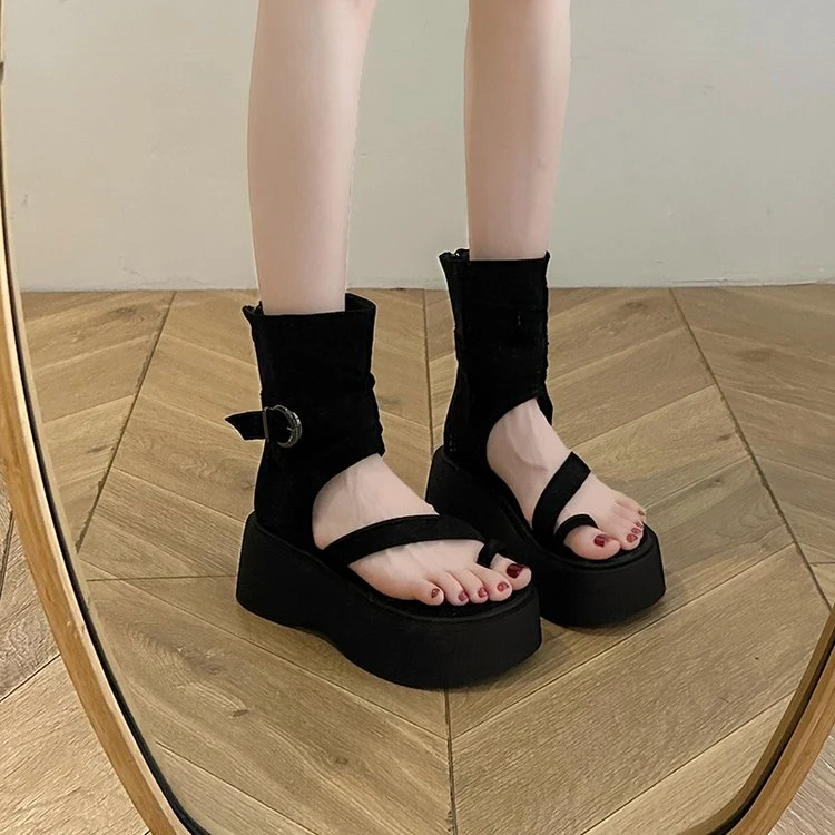 小元专属2025春季新款时装凉鞋露趾鞋头松糕底跟底橡胶鞋底凉靴