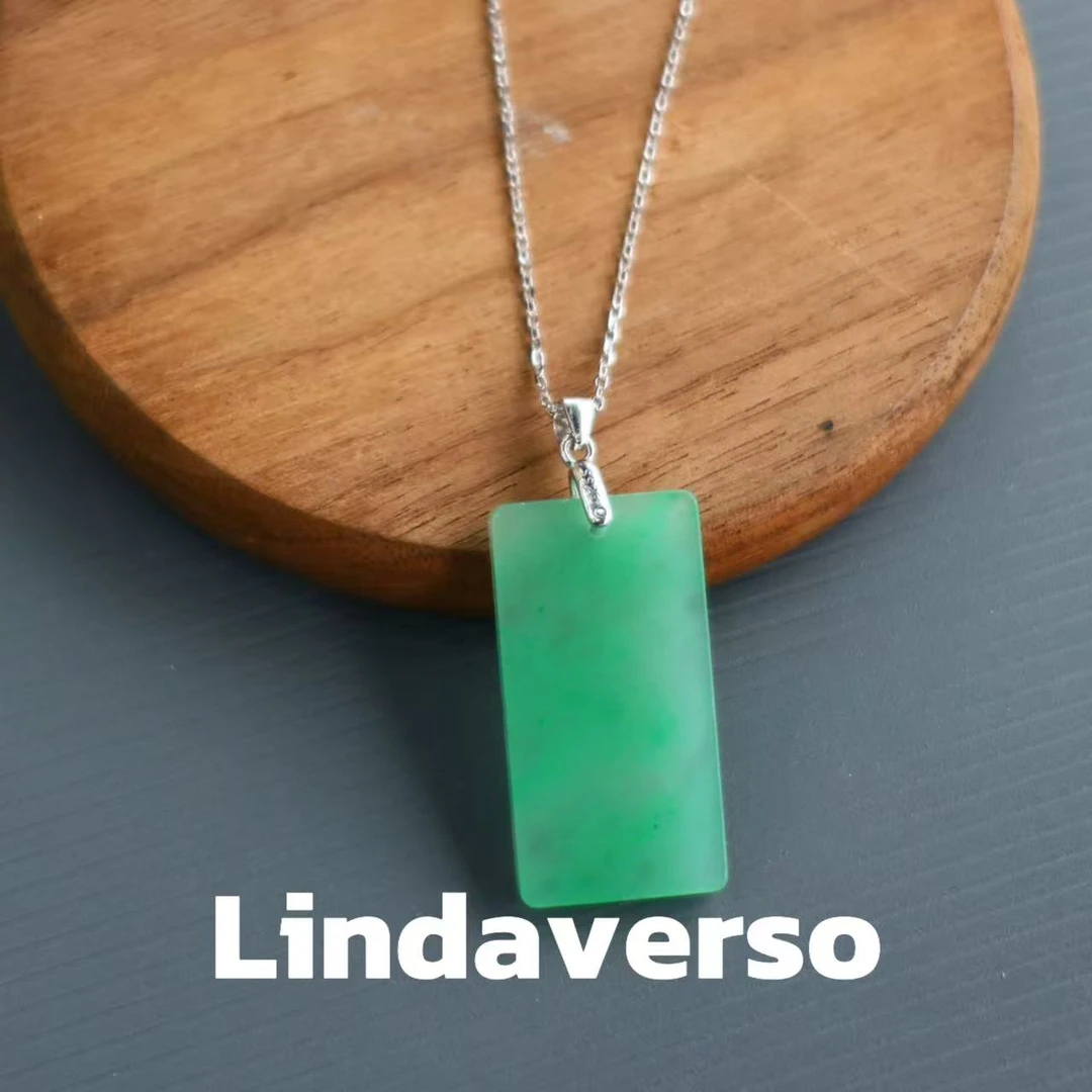 S925银天然非洲翠无事牌项链吊坠高级轻奢小众气质精致女款锁骨链