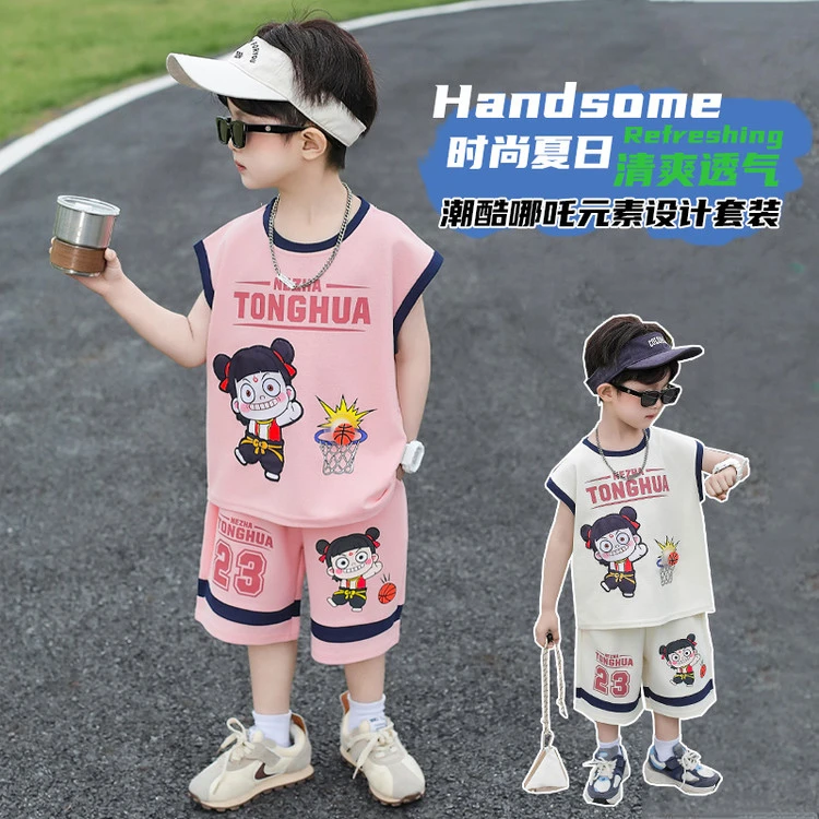 男童夏季套装2025新款宝宝夏装潮酷痞帅儿童无袖T恤服