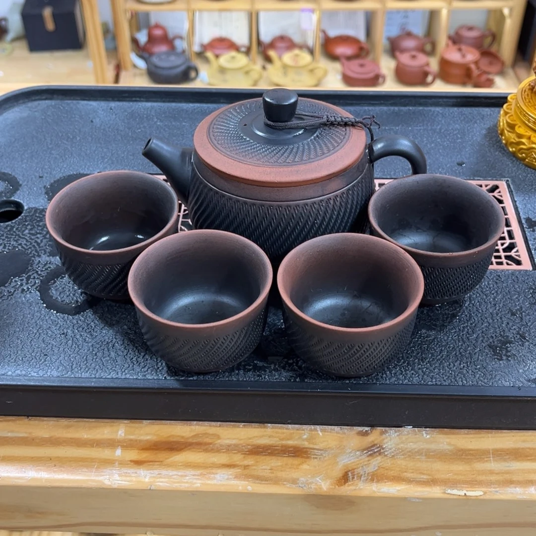 紫砂茶案汉瓦（一壶四杯）
