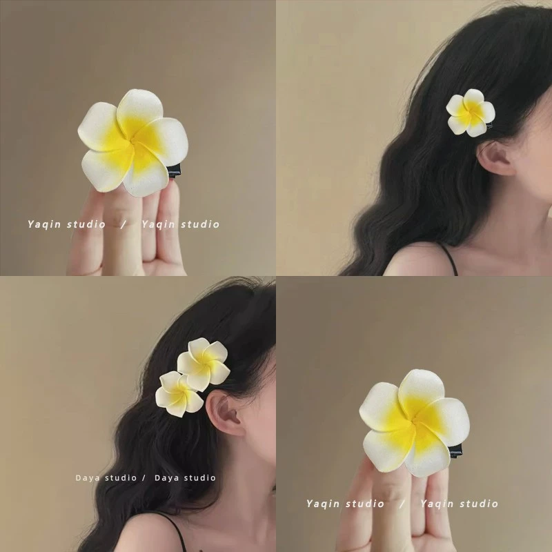 泰兰德的夏天！超仙仿真鸡蛋花朵发夹！小众刘海边夹子女旅行发卡