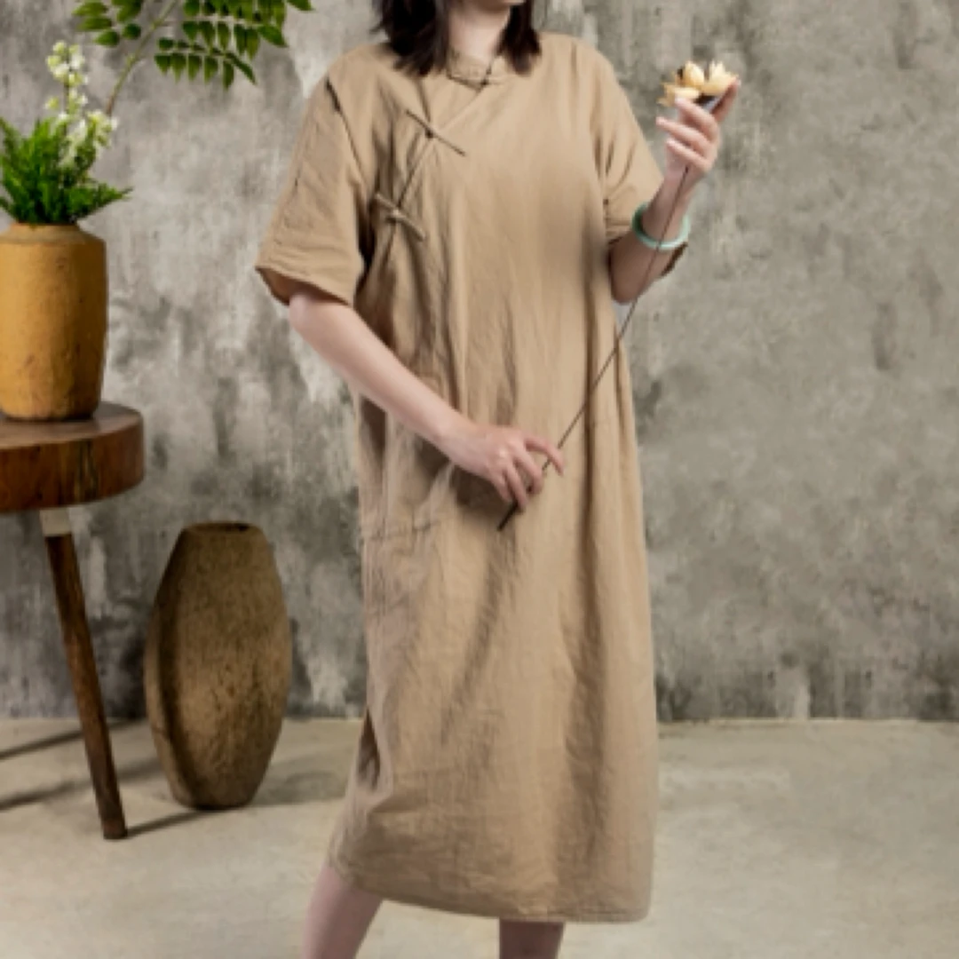 照本堂夏斜襟三盘扣连衣裙40支w32297