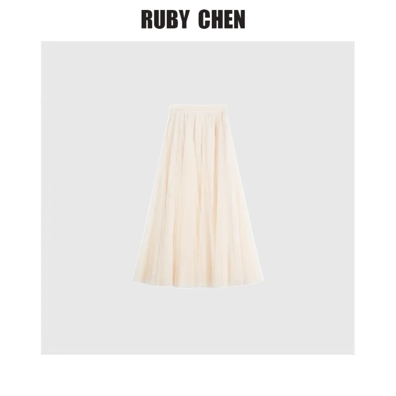 ruby~2025早秋新款超仙的高腰百搭纯色网纱半身裙女
