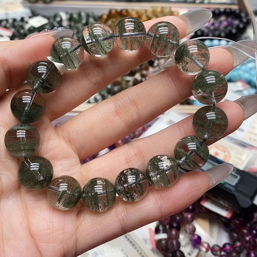 未镶嵌手链水晶d519绿幽灵千层13+