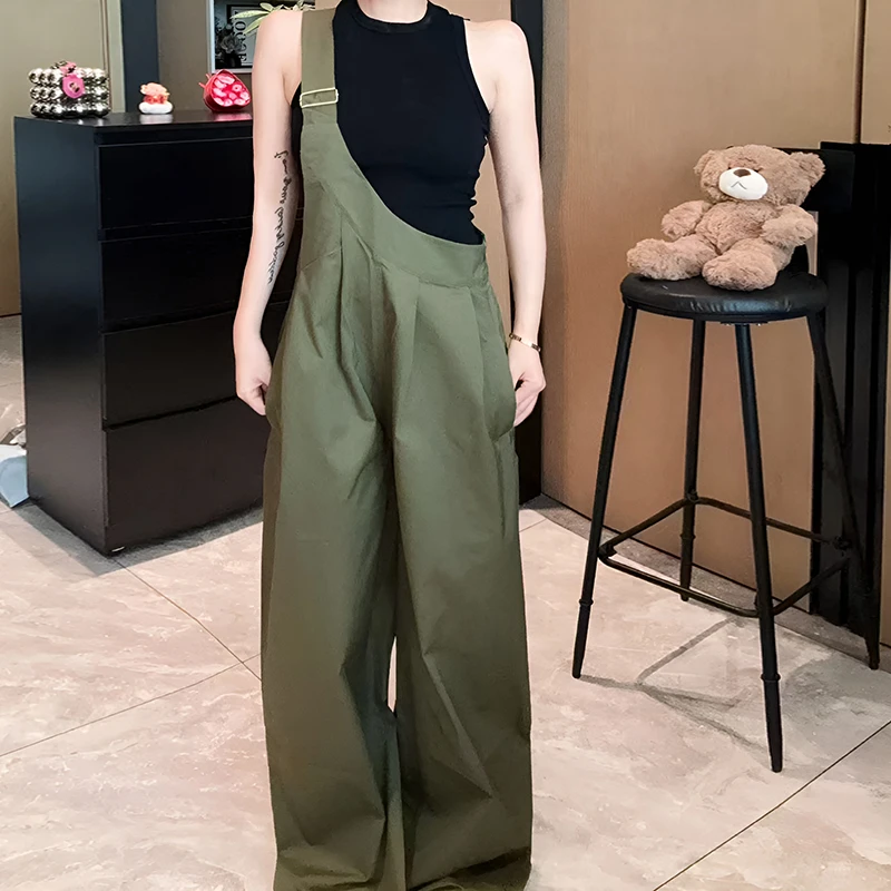 夏季新款阔腿裤女宽松显瘦高腰背带长裤慵懒风透气夏天大码女装