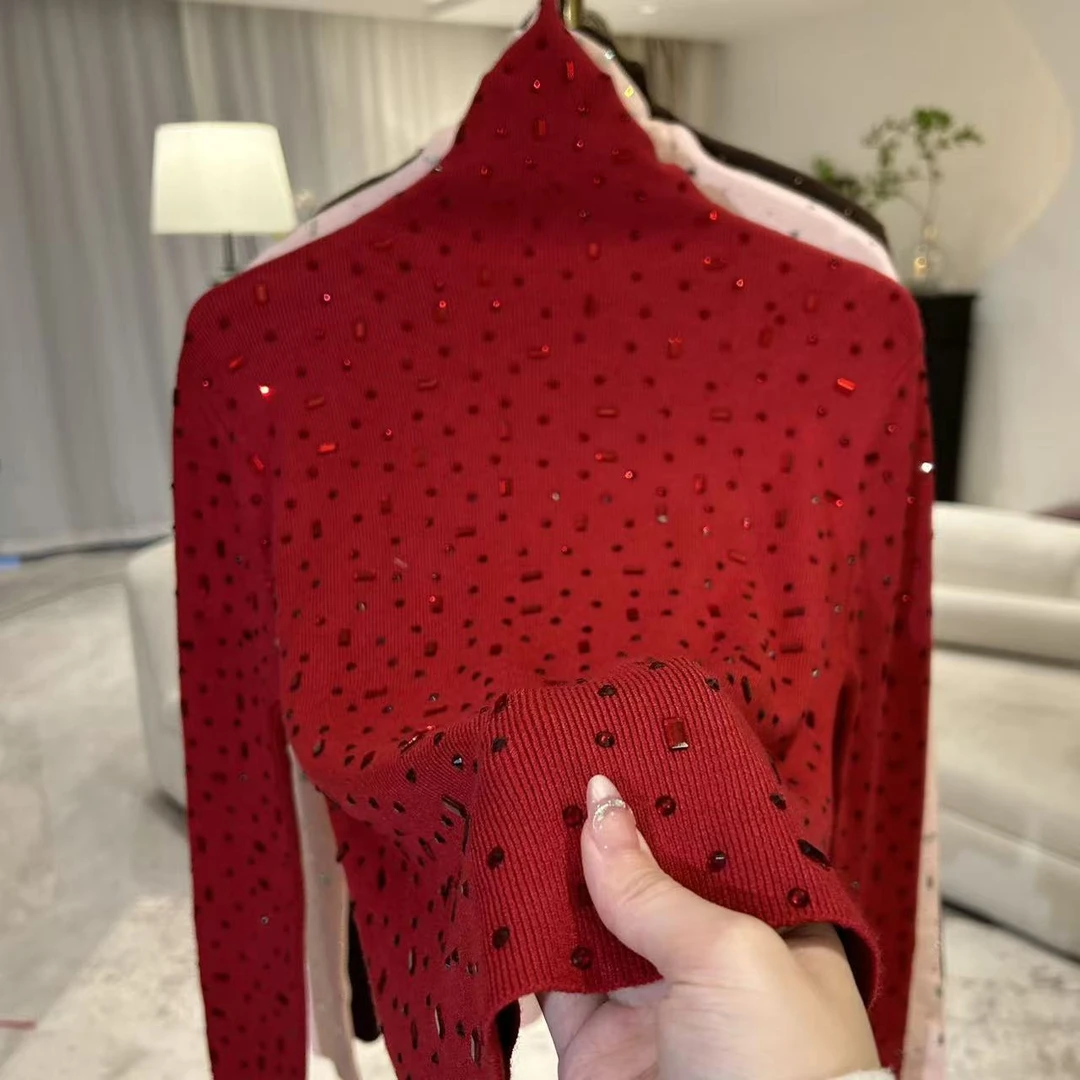 【洛可可】修身堆堆领烫钻羊毛衫