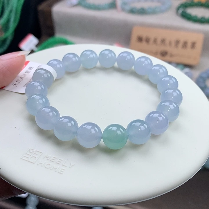 翡翠未镶嵌手链冰透蓝，种老品质高