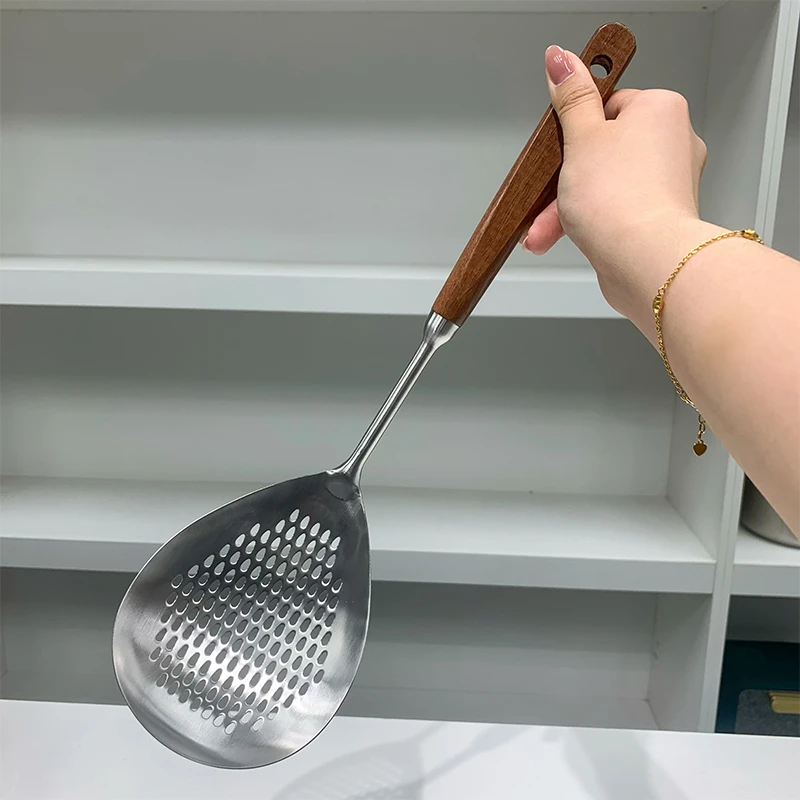 不锈钢扁柄花椒漏勺捞饺子神器家用厨房加厚捞面条
