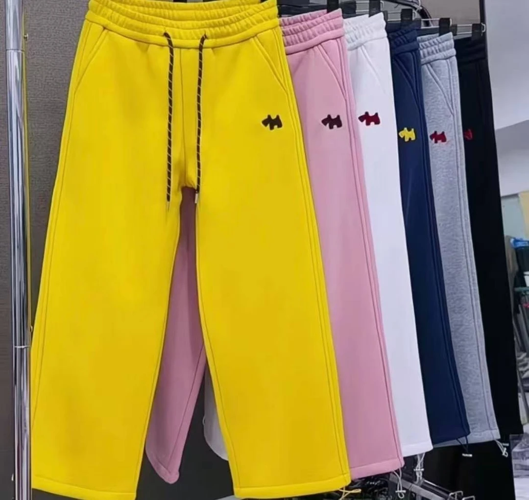 冬季新款女士洋气加绒加厚松紧腰休闲百搭直筒运动裤