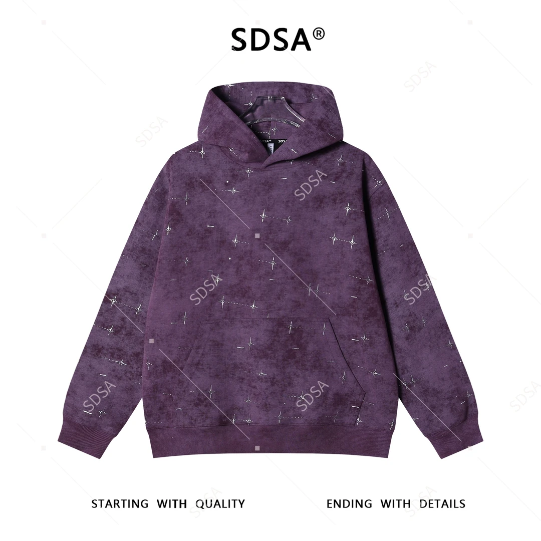 SDSA男士秋冬新款痞帅男装美式复古扎染滴胶设计连帽卫衣百搭时尚