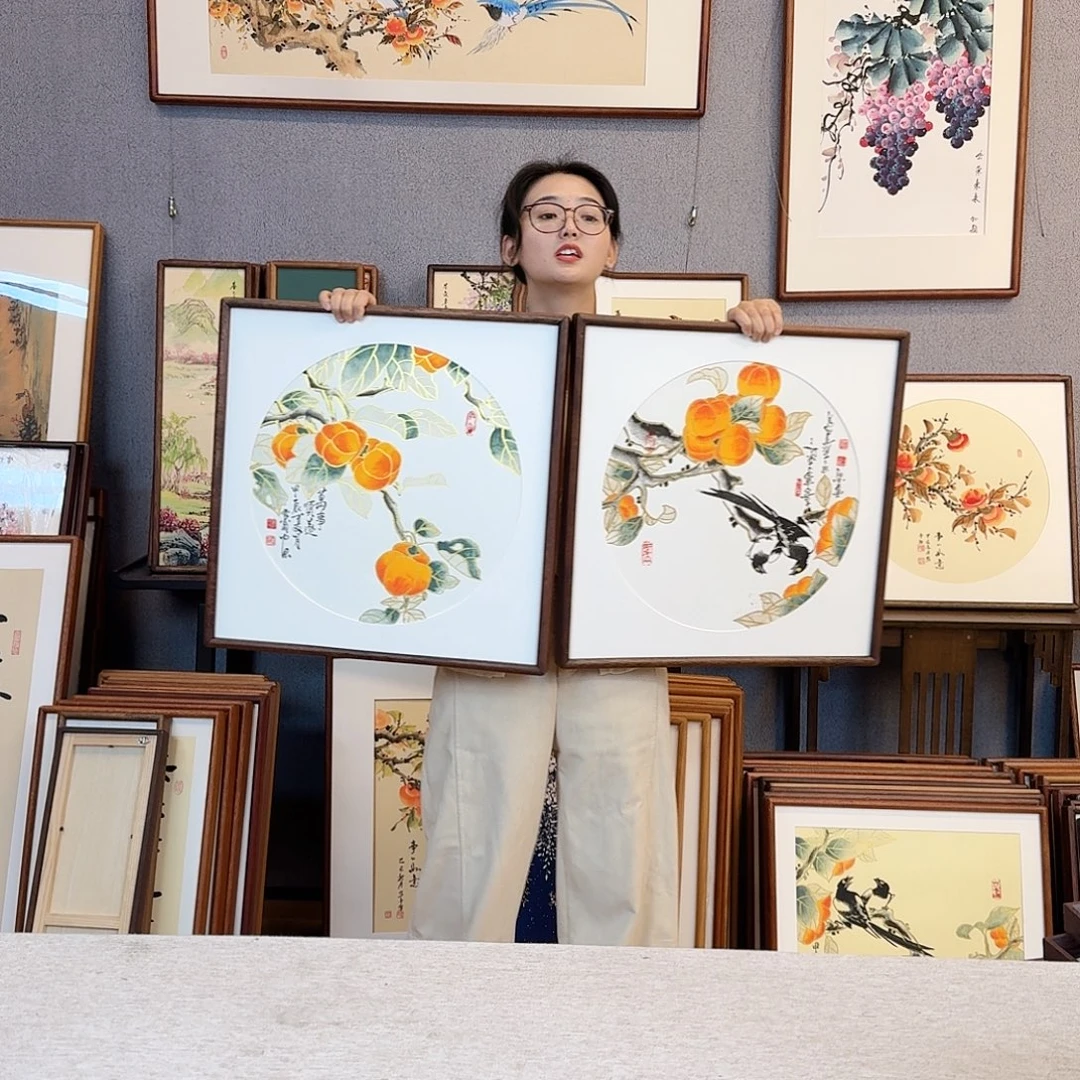 国画纯手绘，纯手写带框尺寸：53×53厘米