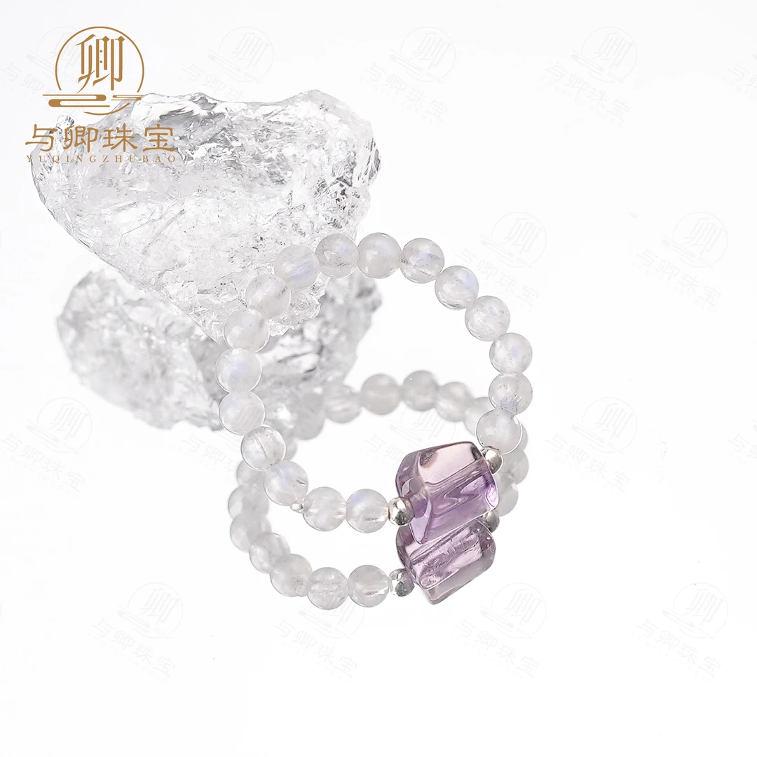 【与卿珠宝】3mm+蓝月光紫黄晶戒指