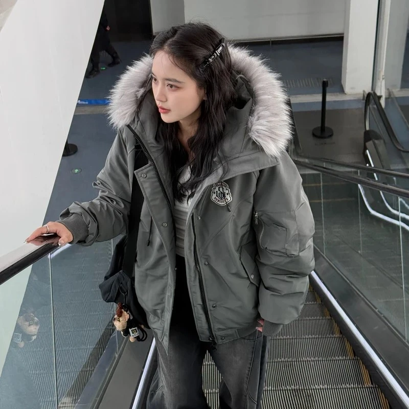 2025年新款大毛领加厚工装派克服棉衣外套情侣大码冲锋衣夹棉棉袄