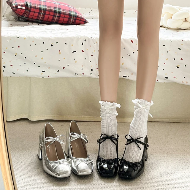法式高跟鞋女蝴蝶结气质单鞋2025早春配裙温柔风复古粗跟玛丽珍鞋