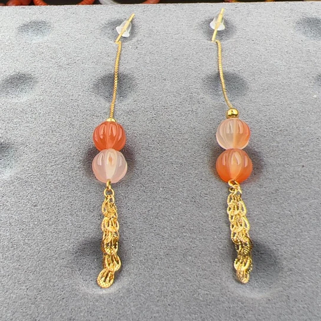 南红玛瑙【保山瓜珠耳线7mm银S925镶嵌