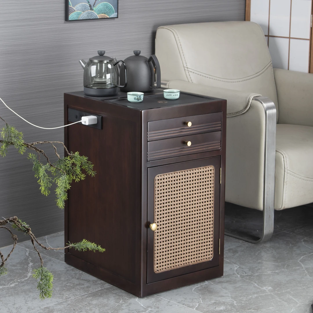 乌金木茶柜泡茶台茶桌实木移动茶车茶几茶边柜茶水柜边柜烧水一体