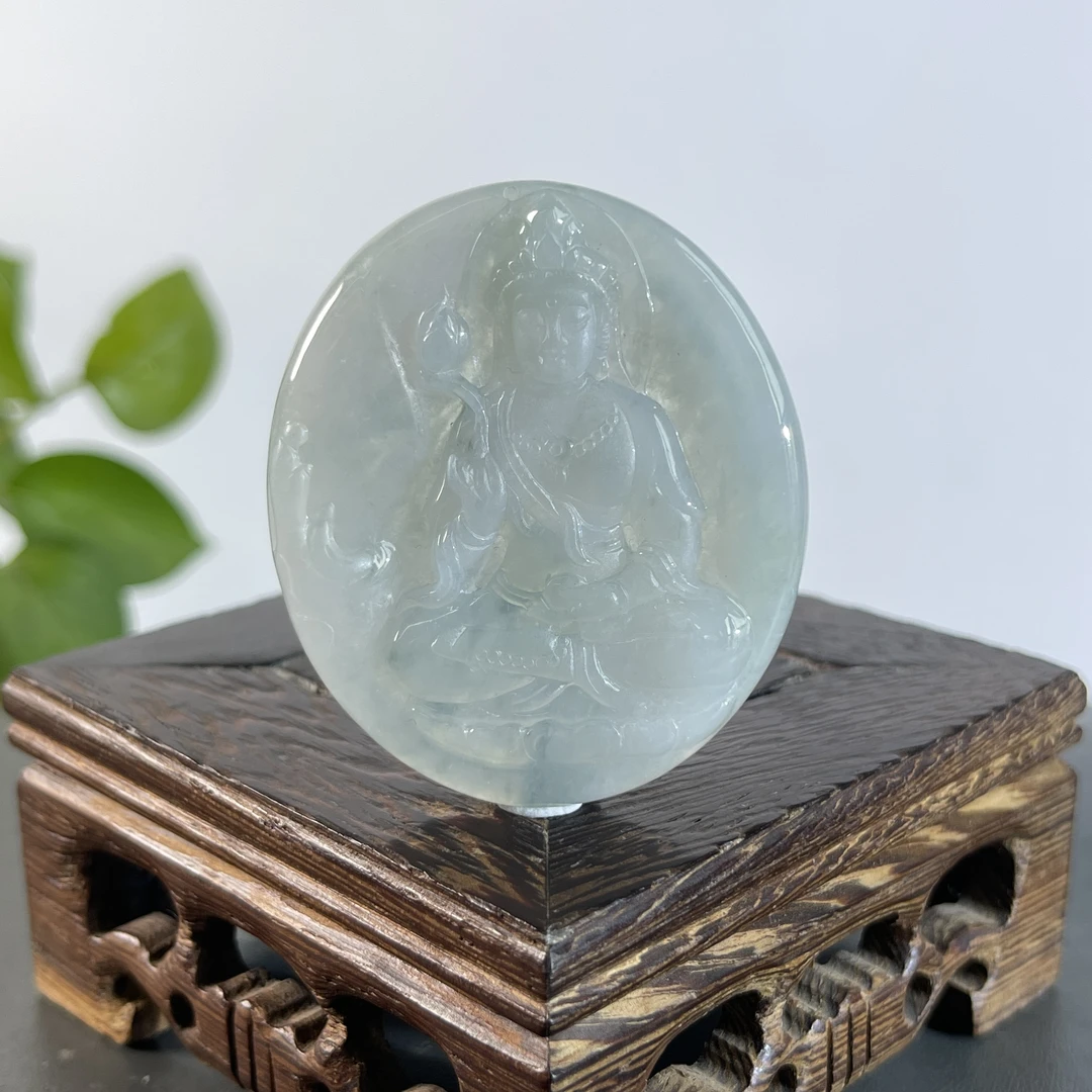 JXB25-55  天然缅甸A货翡翠  持莲观音