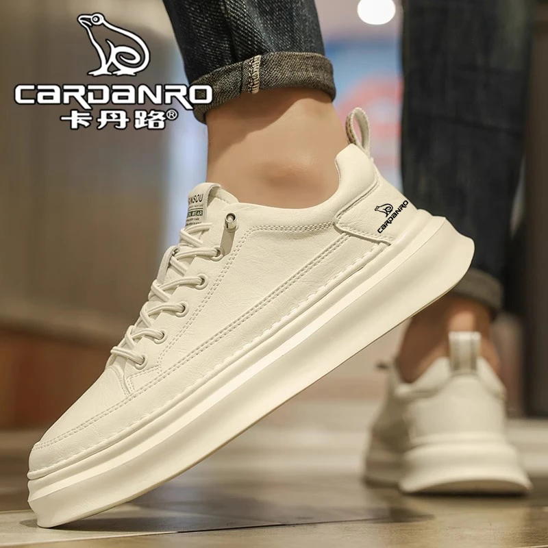 意大利卡丹路男鞋夏季潮牌百搭真皮休闲板鞋男士低帮软底小白潮鞋