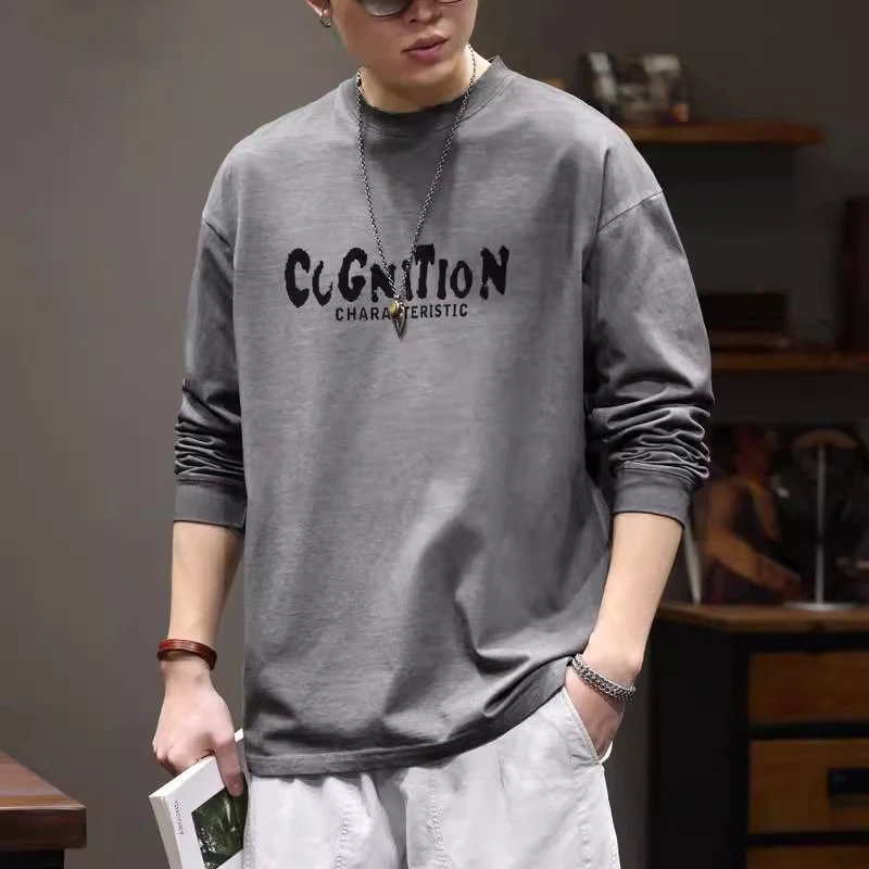 U&PURA重磅长袖t恤男宽松圆领打底衫春季新款潮牌百搭舒适简约潮