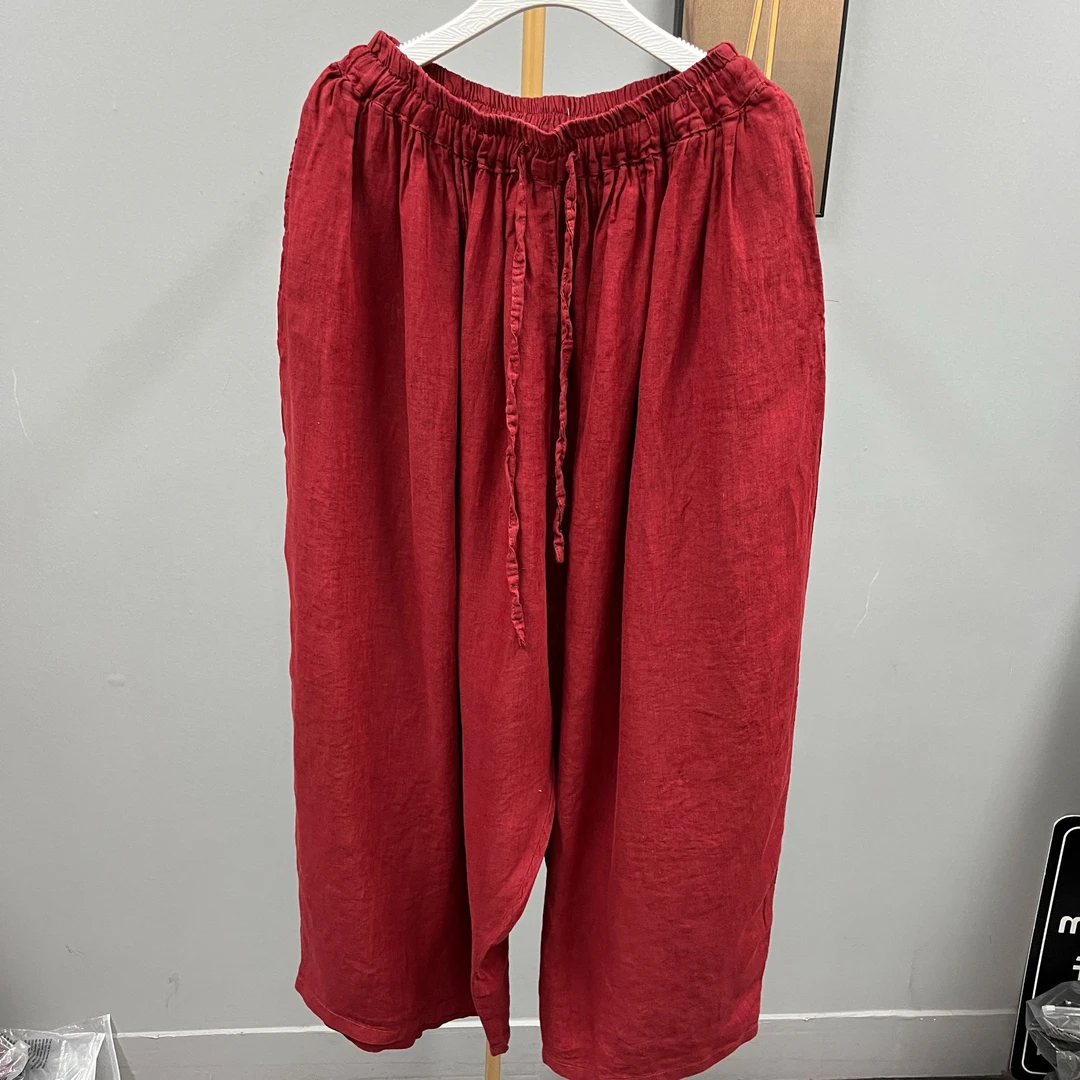 亚麻炒色气球8-9分裤时尚百搭宽松休闲松紧腰舒适夏季透气