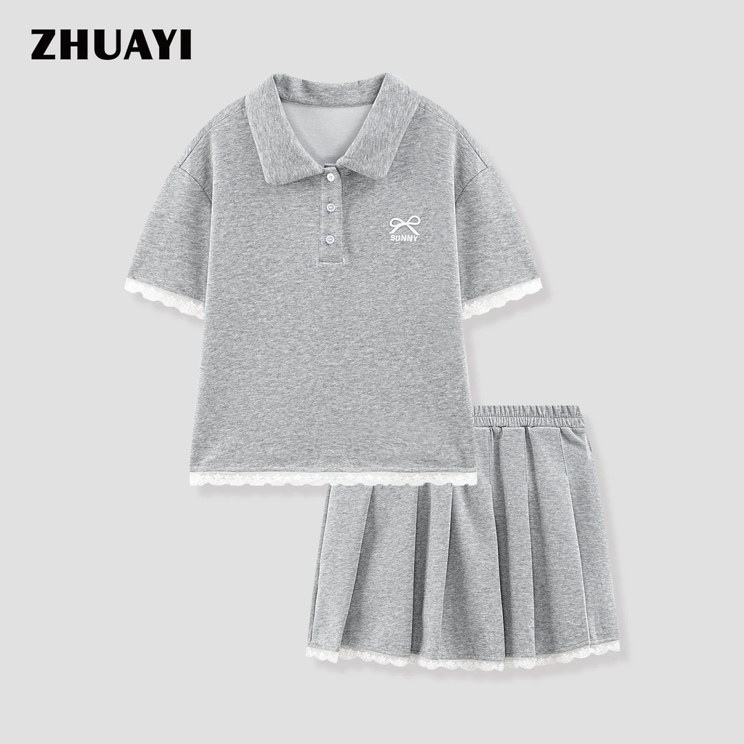 夏季轻薄【蕾丝花边POLO衫+半裙】两件套设计感套装女（25217391）3