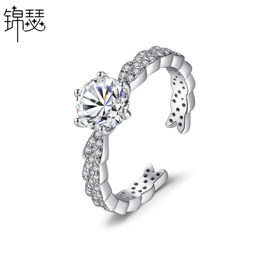 925银莫桑石戒指 莫桑钻s925纯银戒指小众设计感轻奢花朵开口指环
