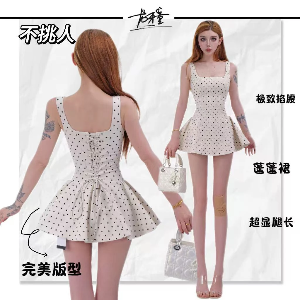 龙怼怼推荐【波点天菜】夏季波点无袖碎花法式公主连衣裙印花修身