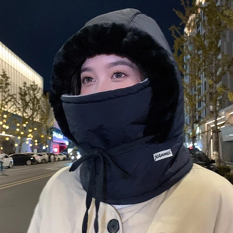 冬季保暖雷锋帽加绒加厚护耳防寒围脖一体防风骑行帽男女同款帽子