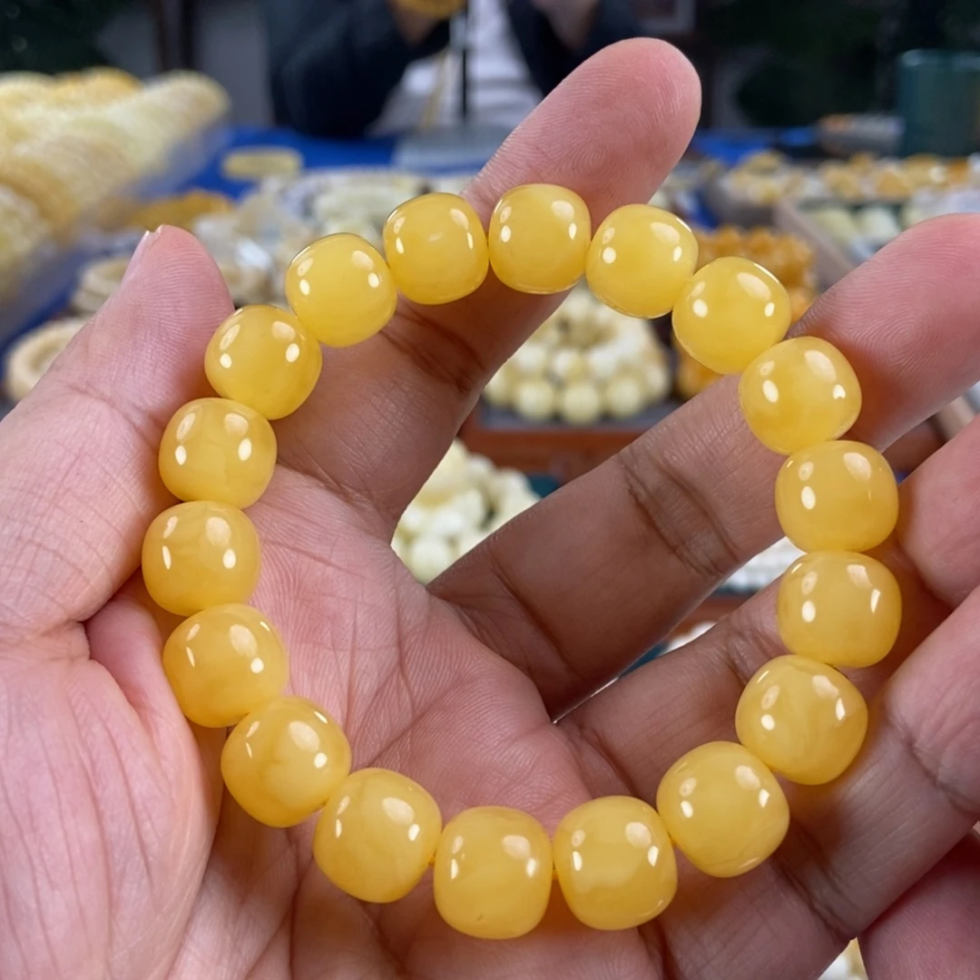 琥珀未镶嵌珠宝奇石12鸡油黄同料串19.73