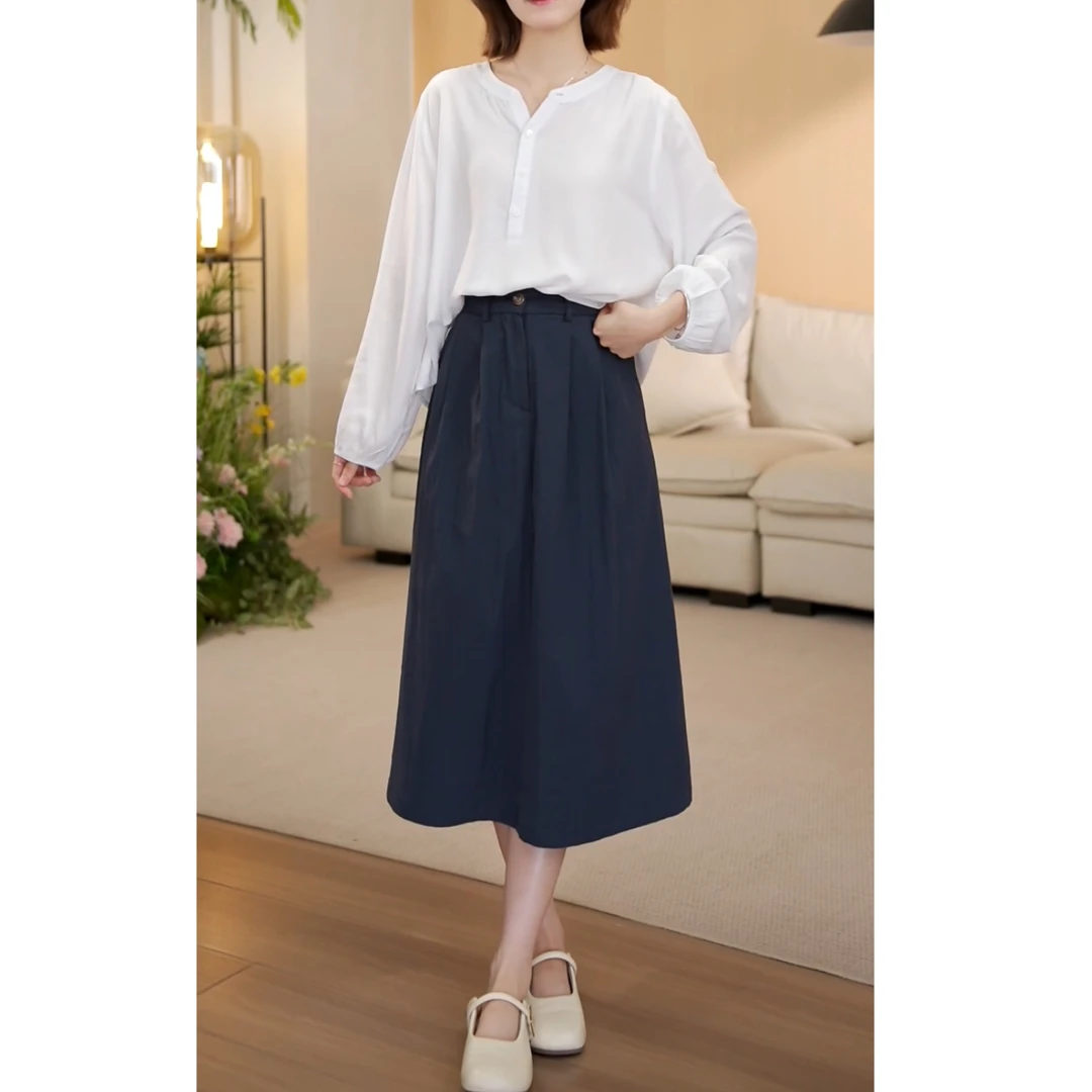 （周周小个子）夏季新款高腰休闲百搭极简半身裙-8036