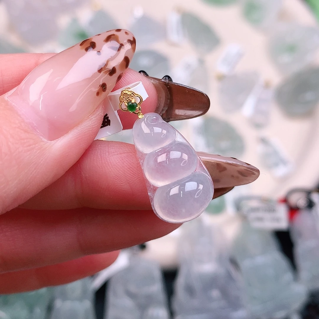 翡翠颈饰18K金镶嵌冰豆27，21、12、5.6