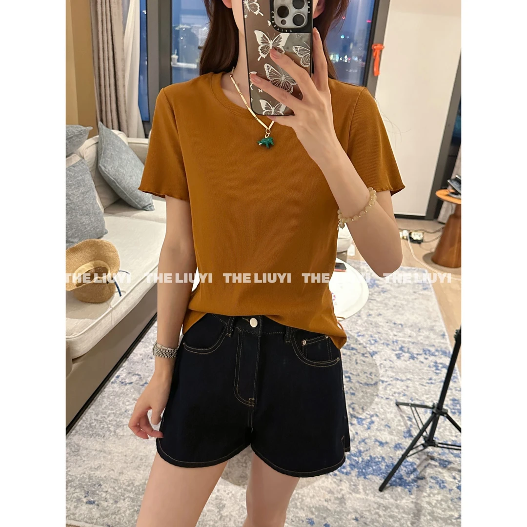 【LIUYI】夏至T~夏季螺纹短袖T恤显白上衣54105